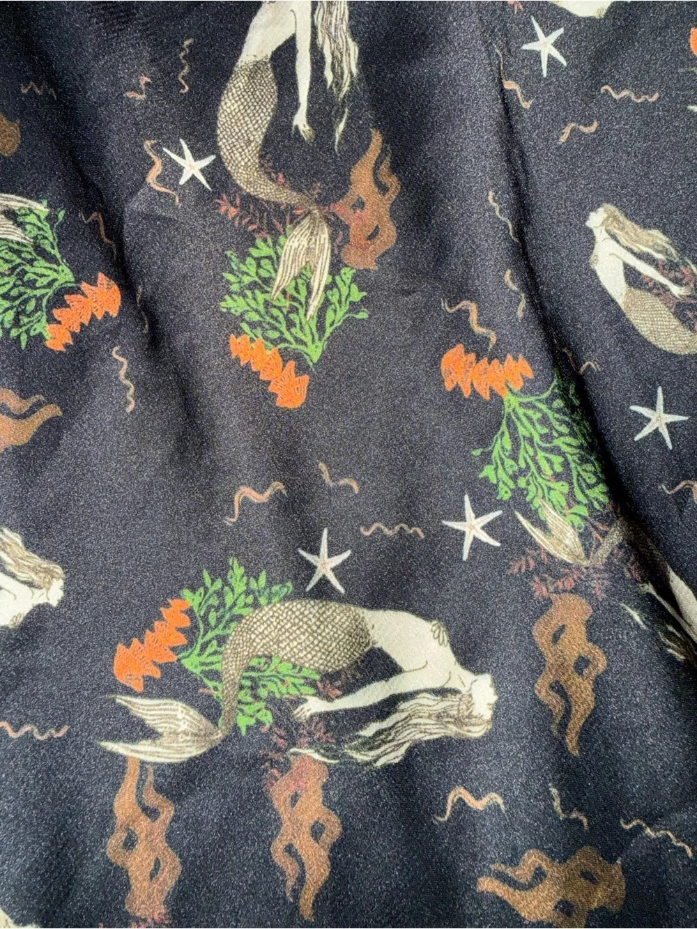 Zara Black Mermaid Print Satin Slip S Dress Coastal Indie Sleaze Euro Summer